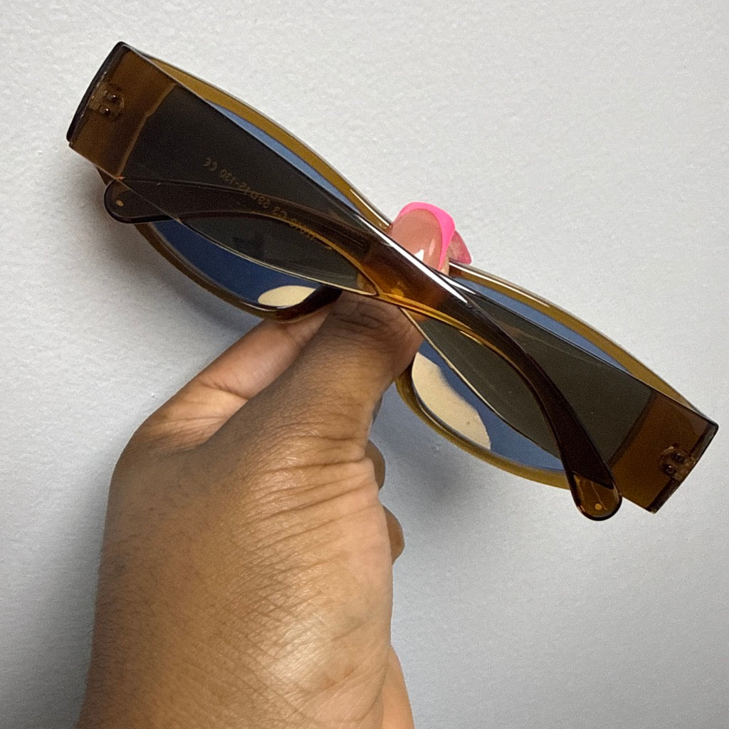 Y2K Wrap-Around Futuristic Rectangular Sunglasses | Amber Brown-Blue