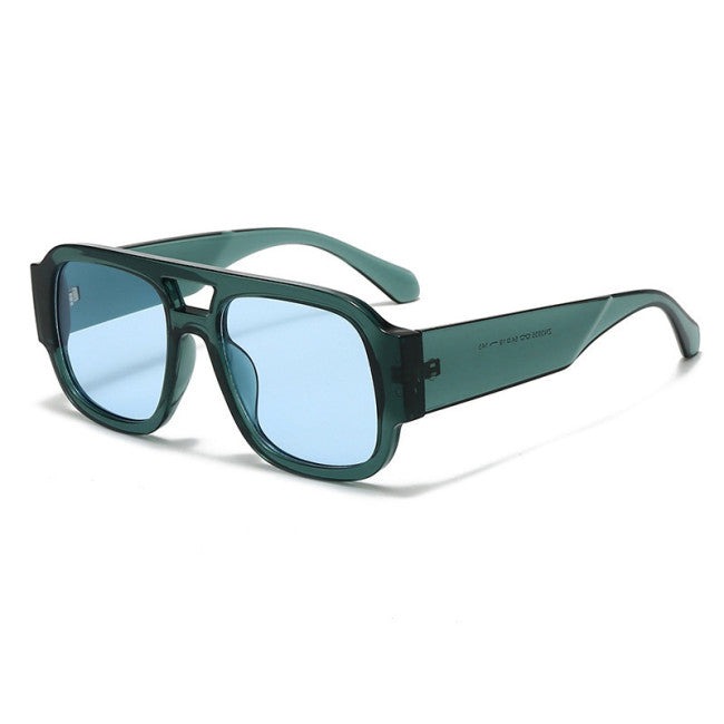 Classic Square Pilot Flat Top Sunglasses | Green/Blue