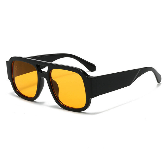 Classic Square Pilot Flat Top Sunglasses | Black/Yellow