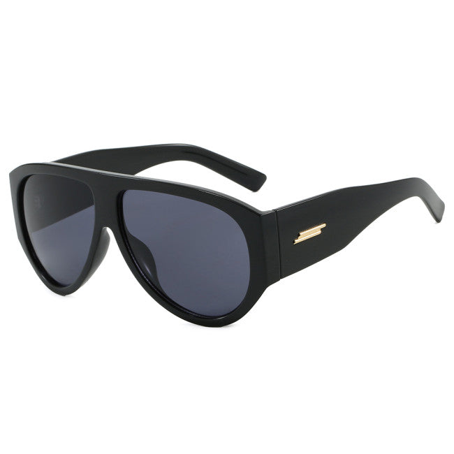 Oversized Oval Flat Top UV400 Sunglasses | Black
