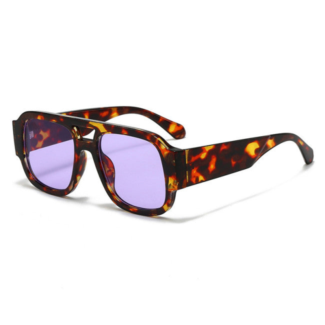 Classic Square Pilot Flat Top Sunglasses | Purple Print