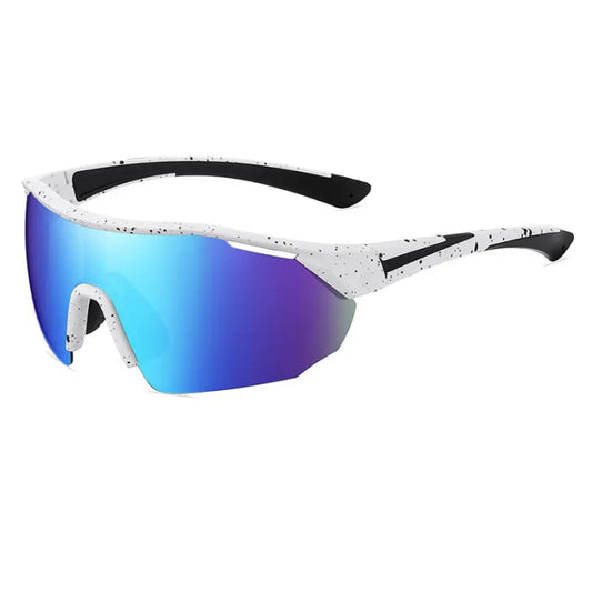 Half Rim Oversize Shield Polarized Sunglasses | White/Black