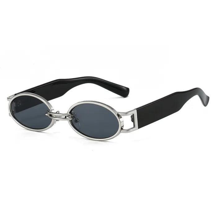 Retro Small Oval UV400 Metal Sunglasses | Black/Silver