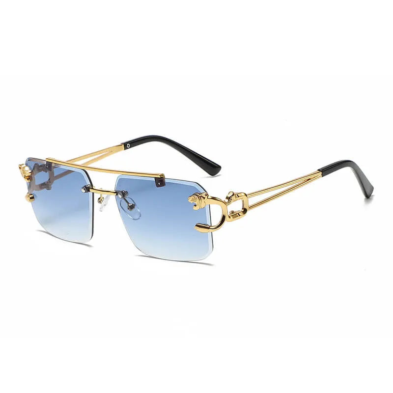 Square Panther Embellished Rimless Sunglasses | Blue