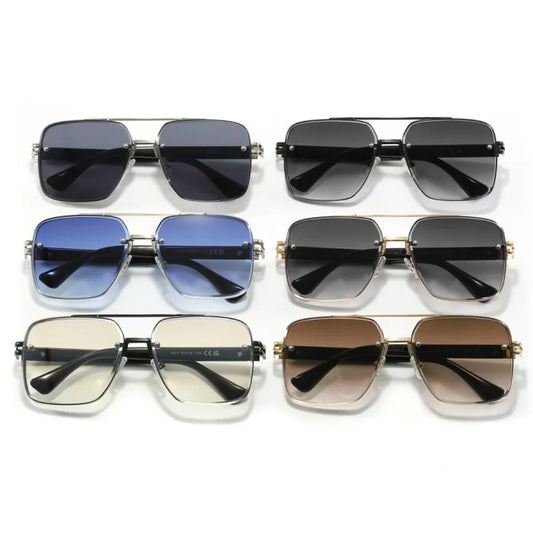 Metal Frame UV400 Gradient Double Bridge Pilot Wholesale Sunglasses