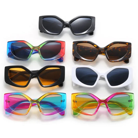 Oversized Polygon Cat Eye Chunky Rainbow Wholesale Sunglasses