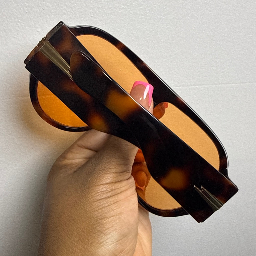 Retro Oversized Oval Flat Top Shield Sunglasses | Dark Tortoise-Orange