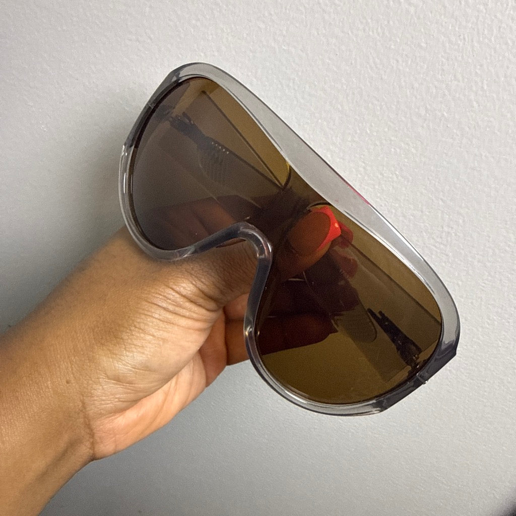 Retro Oversized Oval Flat Top Shield Sunglasses | Gray