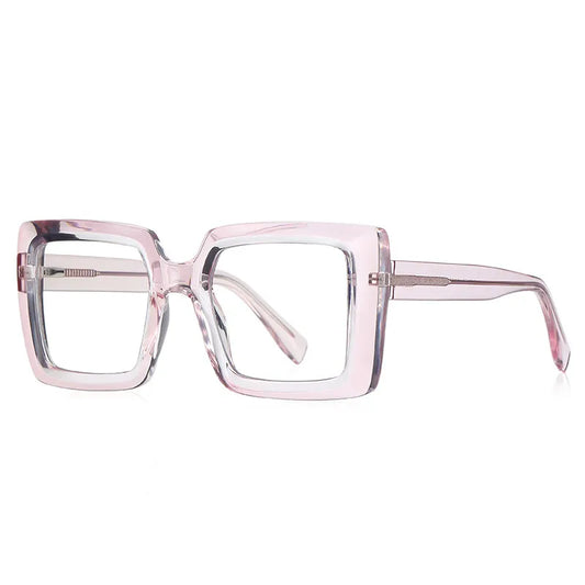 Bold Oversized Square Blue Light Blocking Glasses| Light Pink