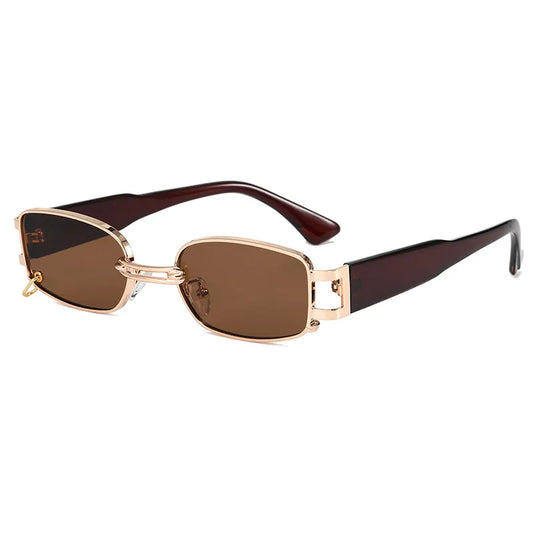 Metal Frame Rectangle UV400 Sunglasses | Brown