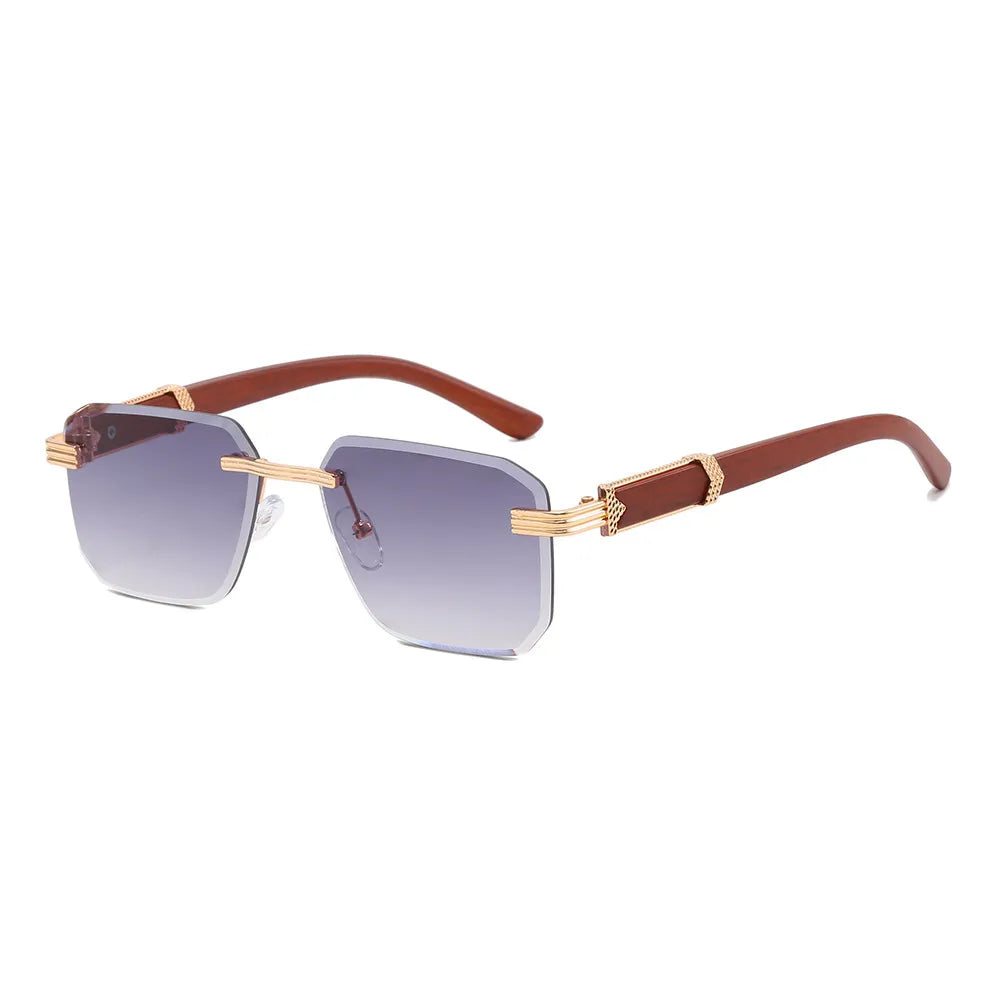 Faux Wood Small Rectangle Rimless Wholesale Sunglasses