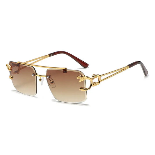 Square Panther Embellished Rimless Sunglasses | Brown