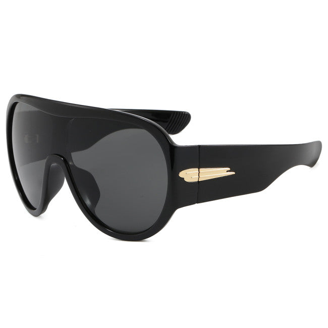 Retro Oversized Oval Flat Top Shield Sunglasses