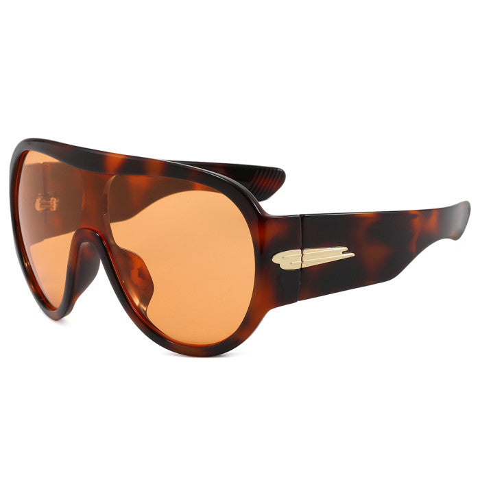 Retro Oversized Oval Flat Top Shield Sunglasses