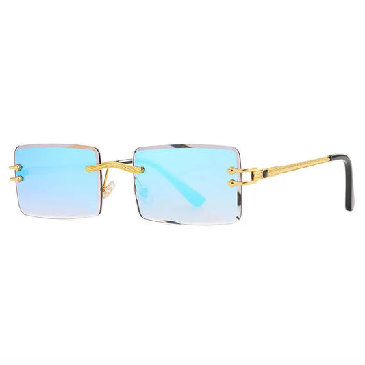 Retro Vintage Rectangle Rimless Sunglasses | Iridescent