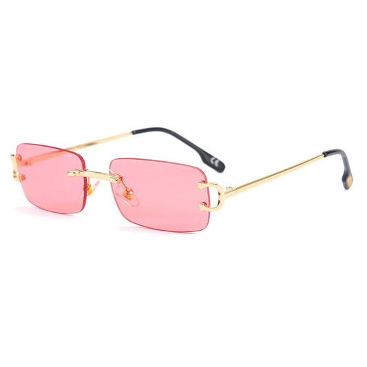 Rectangle Rimless Double C Sunglasses | Rose