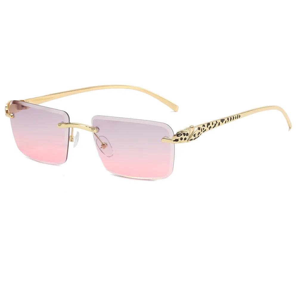 Panther Rectangle Tint Rimless Sunglasses | Ombre Charcoal/Rose