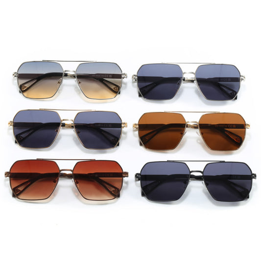 Retro Square Double Bridges Gradient Metal Flat Top Wholesale Sunglasses