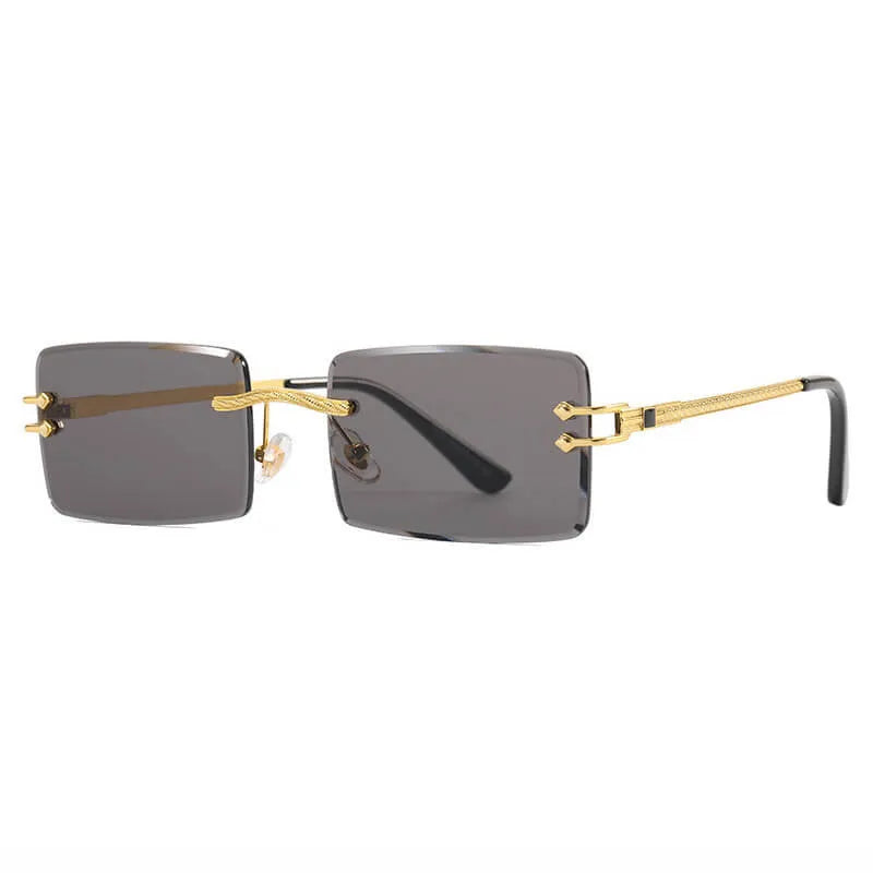 Retro Vintage Rectangle Rimless Sunglasses | Black