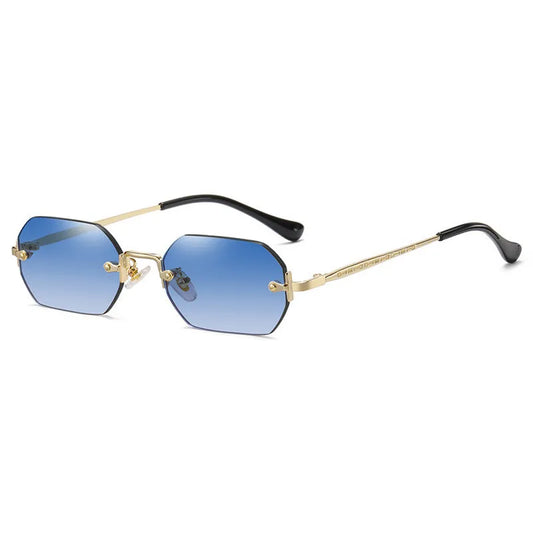 Vintage Rimless Polygon Sunglasses | Blue