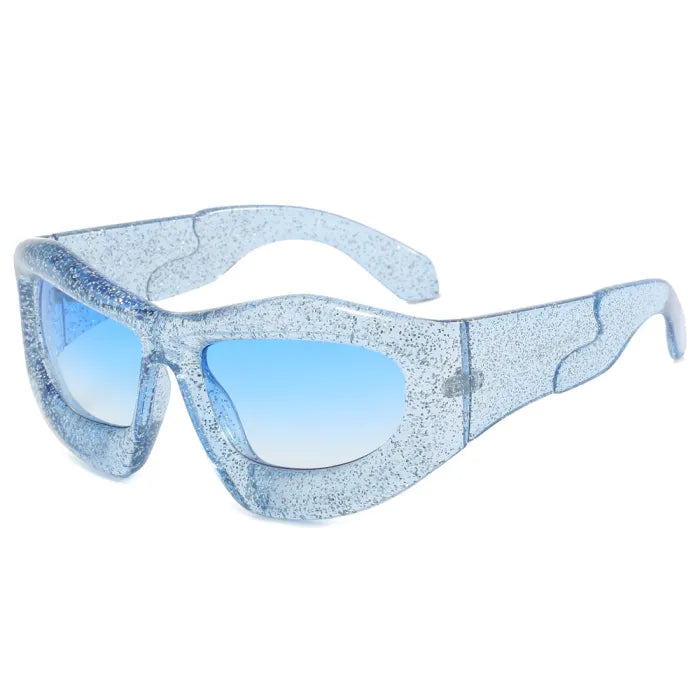 Y2K Vintage Oval Cat Eye Sport Sunglasses |  Glitter Blue