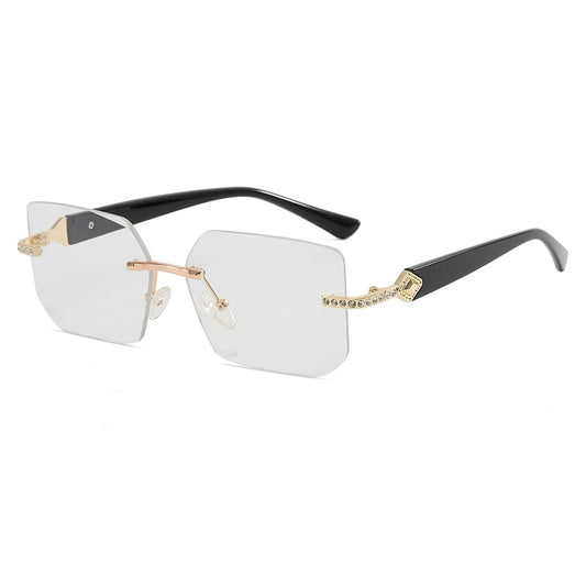 Retro Small Diamond Studded Rimless Rectangular Sunglasses | Clear