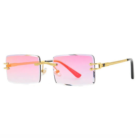 Retro Vintage Rectangle Rimless Sunglasses | Pink