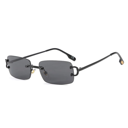 Rectangle Rimless Double C Sunglasses | Black/Black