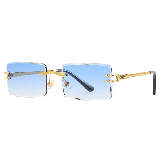 Retro Vintage Rectangle Rimless Sunglasses |Blue