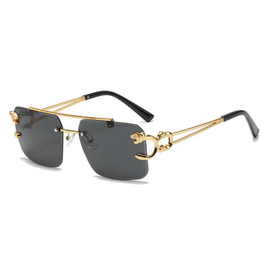 Square Panther Embellished Rimless Sunglasses | Black