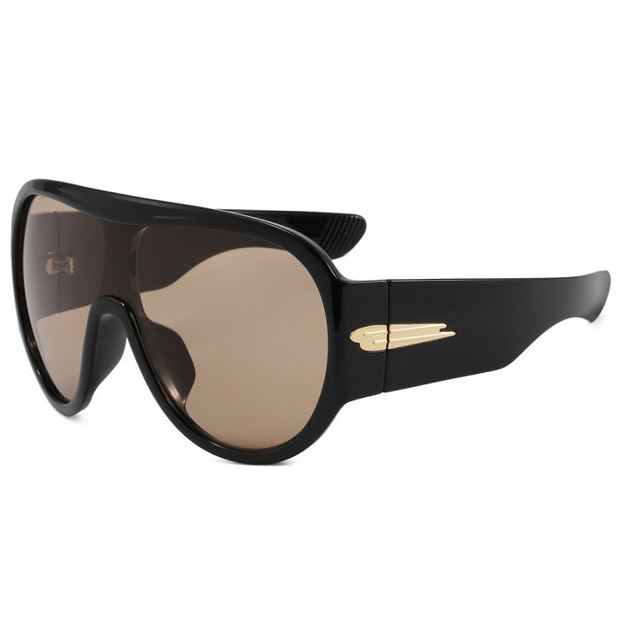Retro Oversized Oval Flat Top Shield Sunglasses