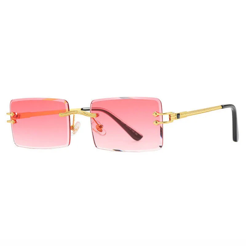 Retro Vintage Rectangle Rimless Sunglasses | Rose