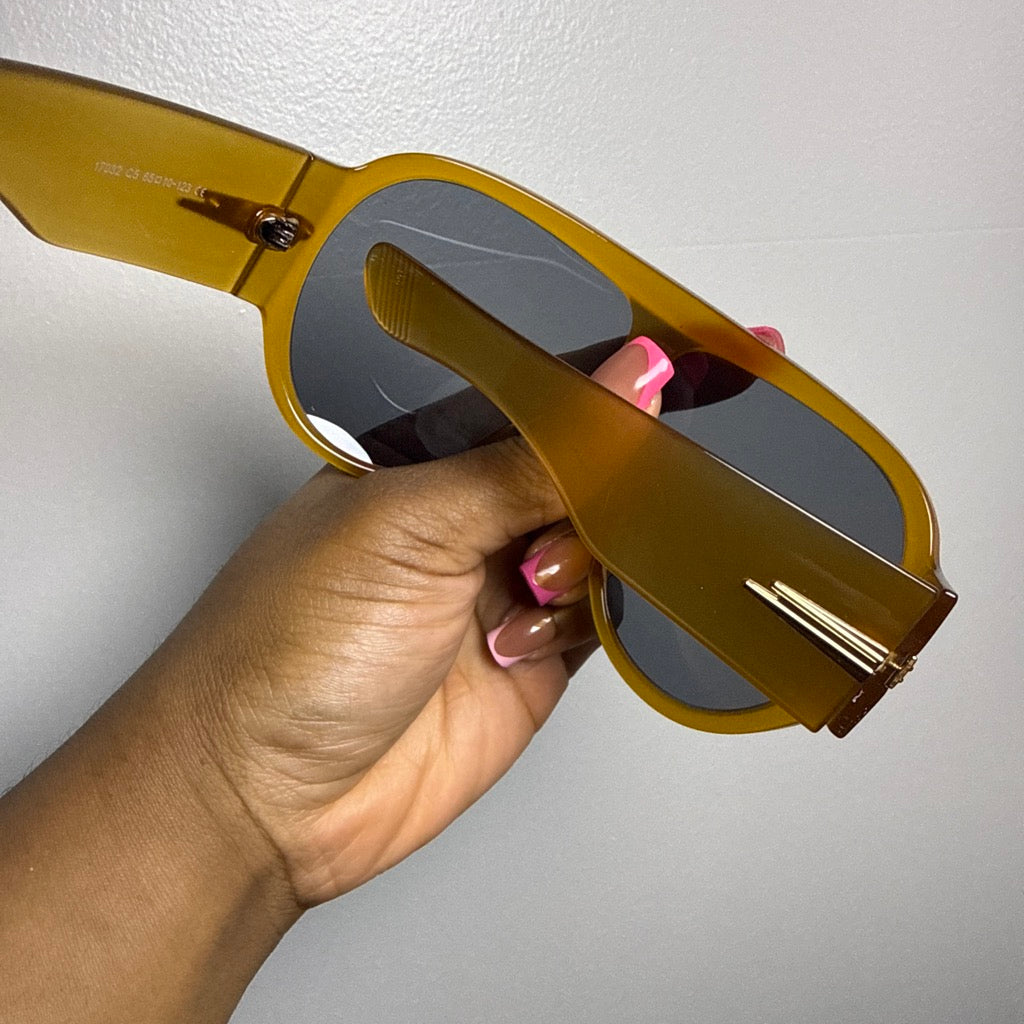 Retro Oversized Oval Flat Top Shield Sunglasses | Tea