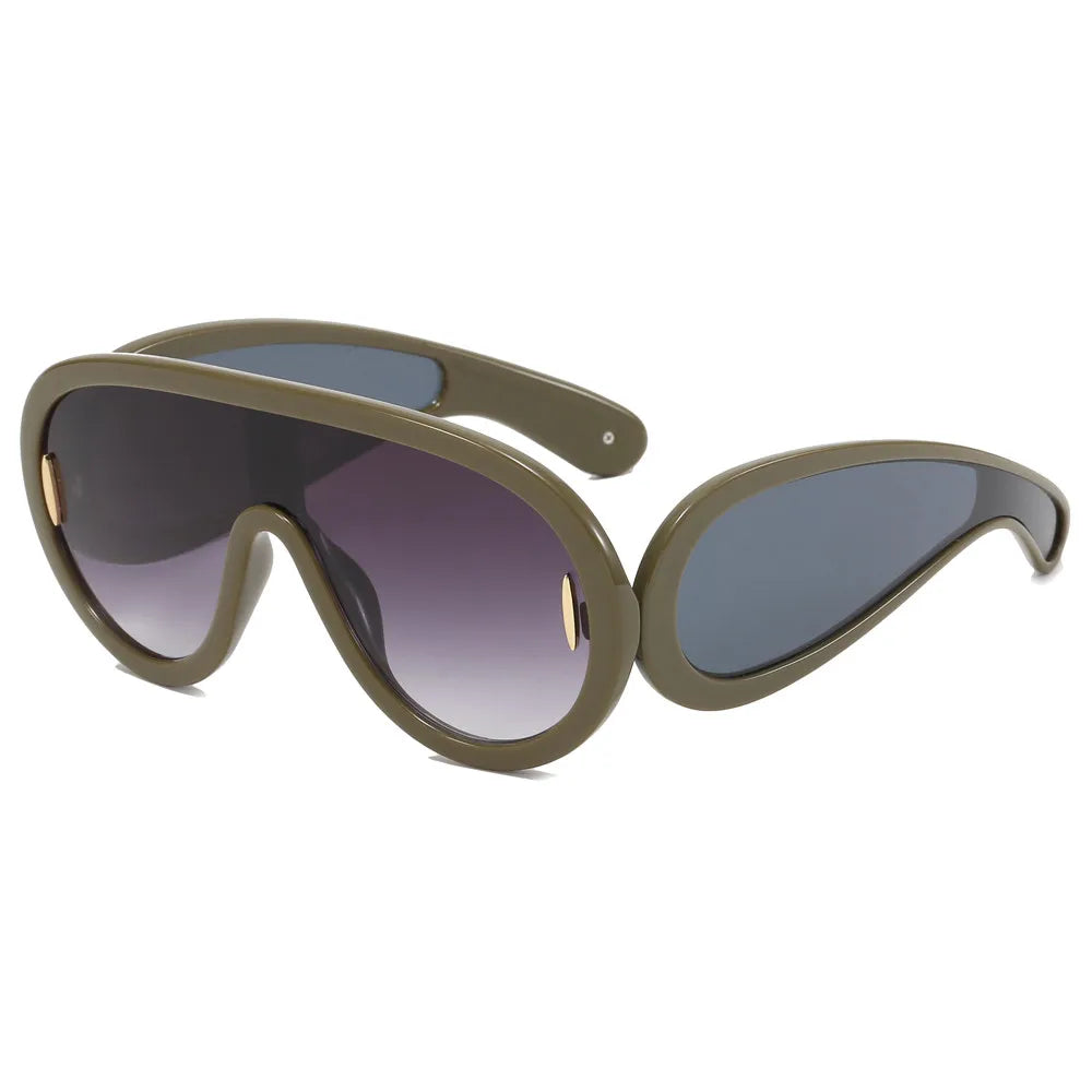 Flat Top Oversize Round Bottom Shield Shades Sunglasses | Green