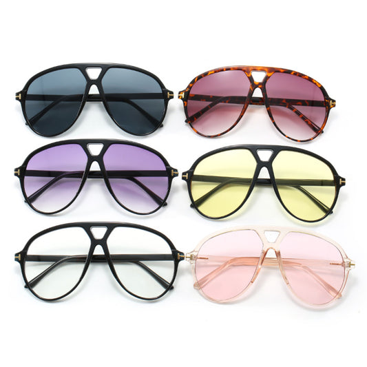 Retro Oversized Double Bridges Gradient Flat Top Wholesale Sunglasses