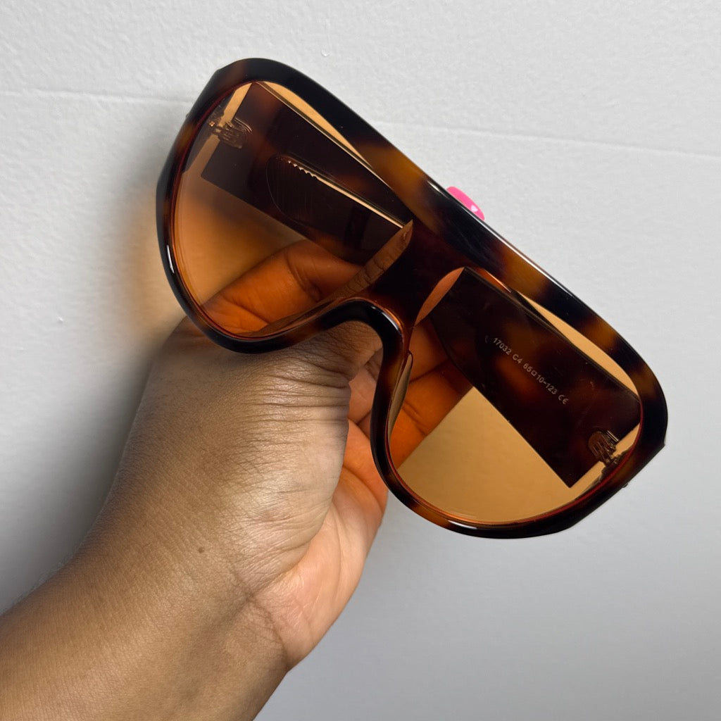 Retro Oversized Oval Flat Top Shield Sunglasses | Dark Tortoise-Orange