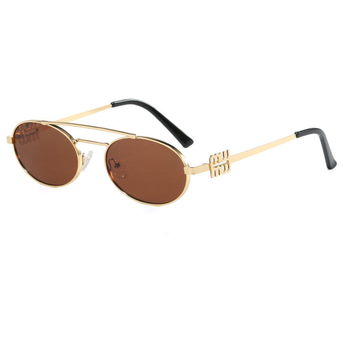 Retro Oval Luxury Flat Top Metal Frame Wholesale Sunglasses