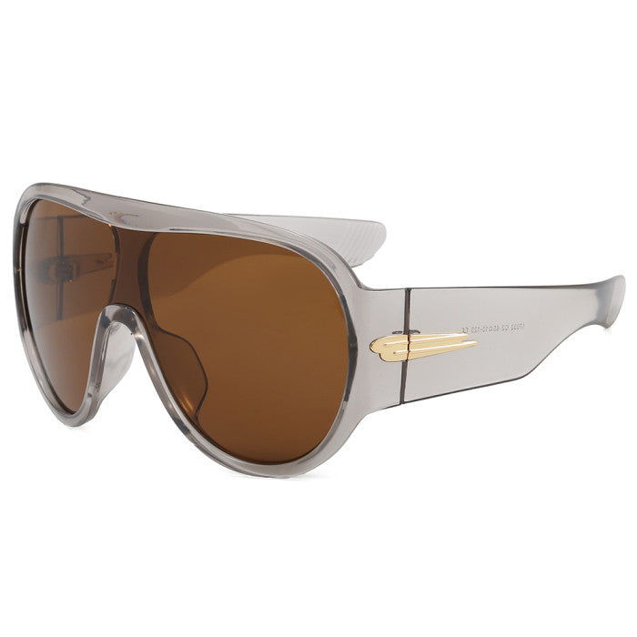 Retro Oversized Oval Flat Top Shield Sunglasses