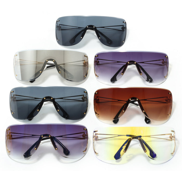 Oversized Rimless Flat Top One Piece Lens Wholesale Sunglasses