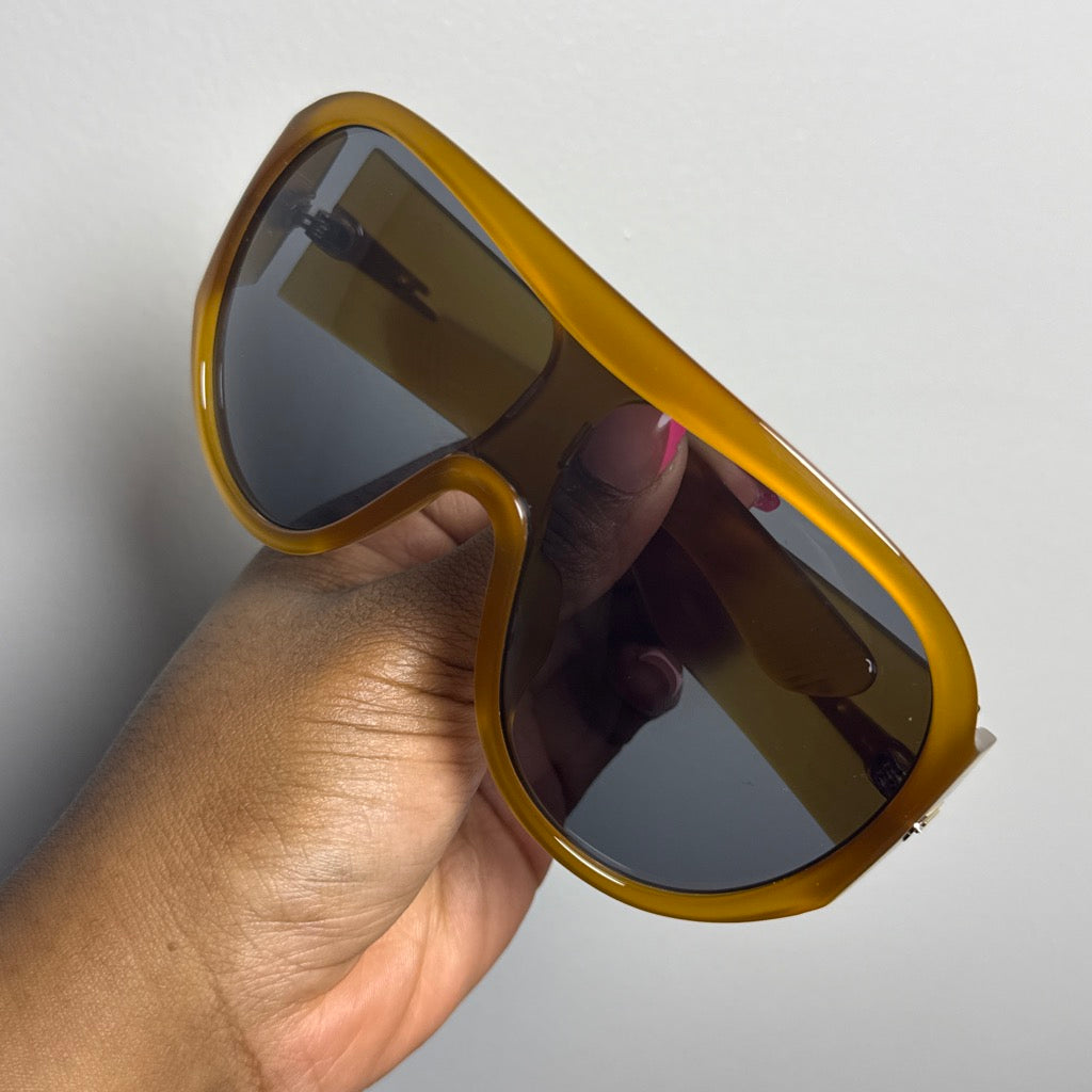 Retro Oversized Oval Flat Top Shield Sunglasses | Tea