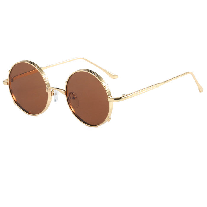 Retro Round Steampunk Metal Shades UV400 Wholesale Sunglasses