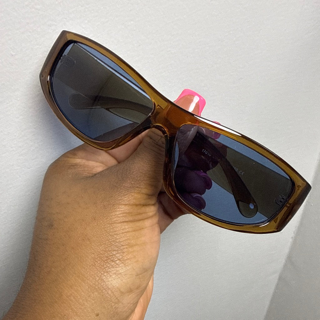 Y2K Wrap-Around Futuristic Rectangular Sunglasses | Amber Brown-Blue