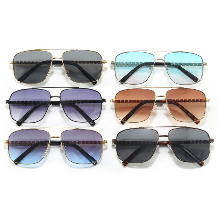 Retro Square Double Bridges Gradient Metal Flat Top Wholesale Sunglasses