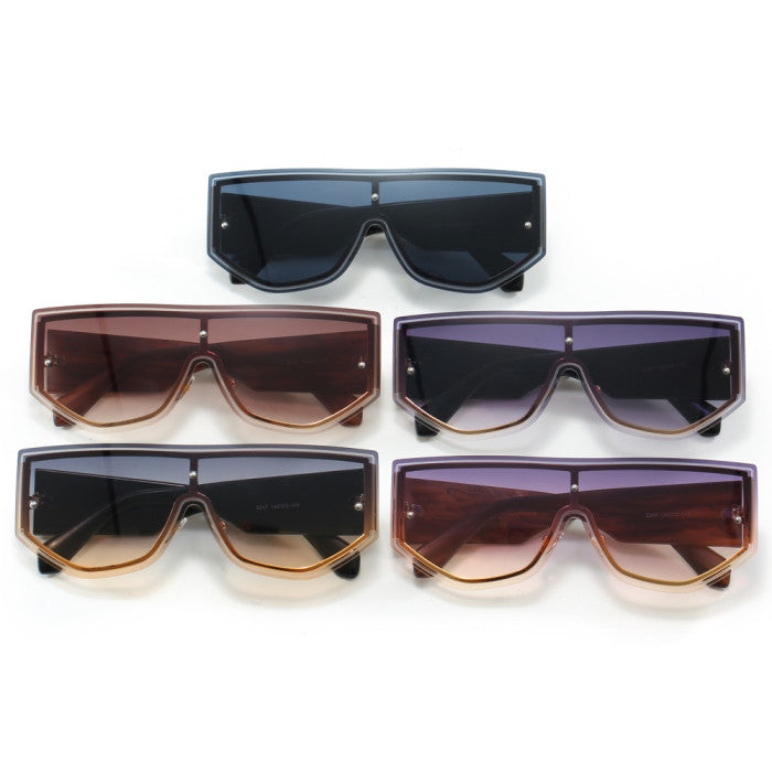 Oversized Bold Flat Top One Piece Wholesale Sunglasses