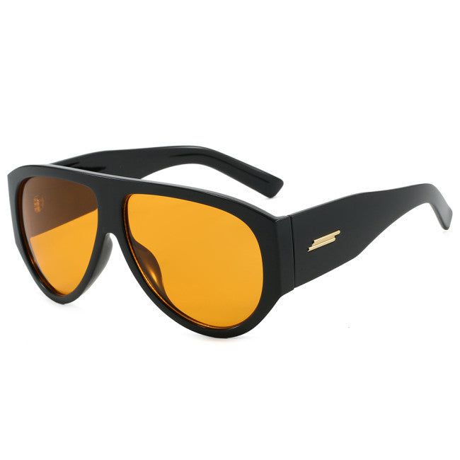 Oversized Oval Flat Top UV400 Sunglasses | Black/Yellow
