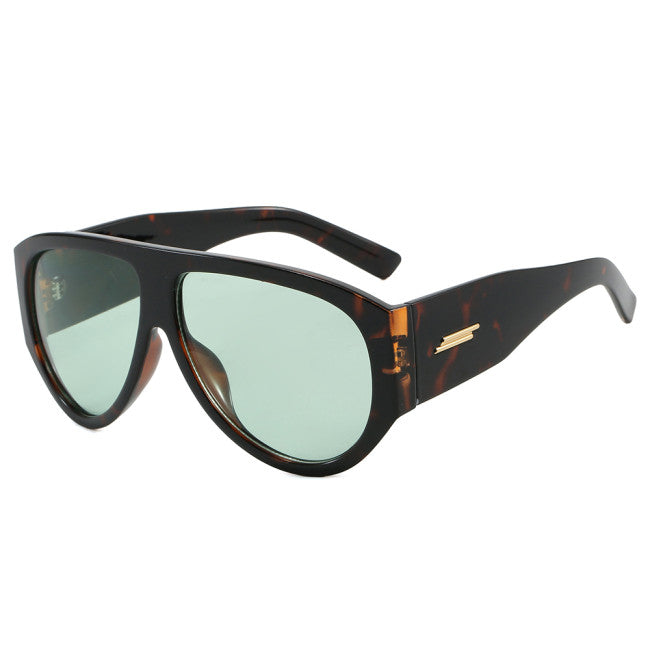 Oversized Oval Flat Top UV400 Sunglasses |  Print/Green