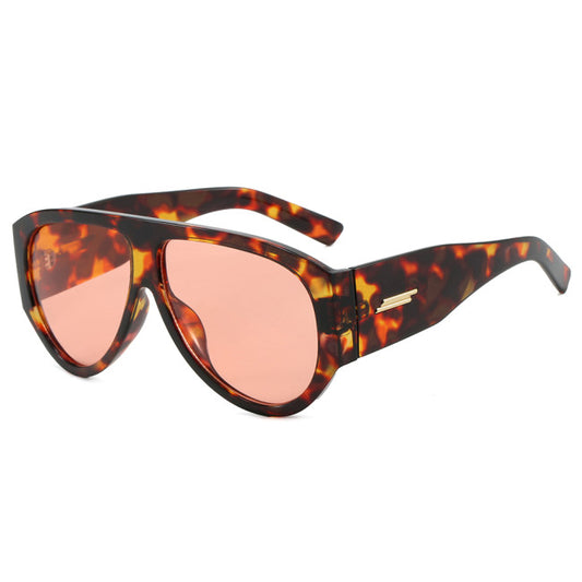 Oversized Oval Flat Top UV400 Sunglasses |  Print/Peach