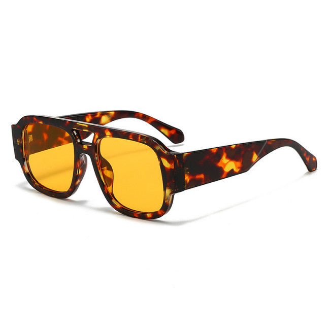 Classic Square Pilot Flat Top Sunglasses | Yellow Print
