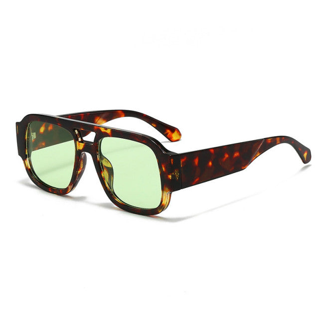 Classic Square Pilot Flat Top Sunglasses | Green Print