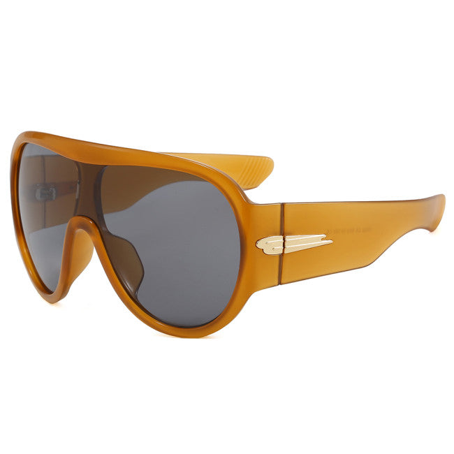 Retro Oversized Oval Flat Top Shield Sunglasses